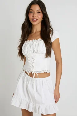 boohoo Haut Corset À Nouer Devant Avec Finitions Broderie Anglaise<Femme Tops
