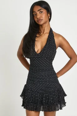 Haut Corset Plissé À Pois Col Licou