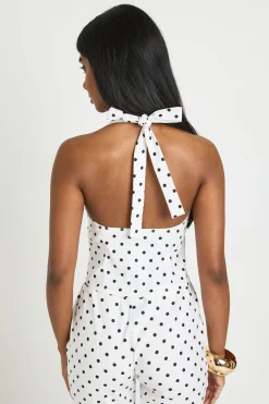 boohoo Haut Corset À Pois En Bengaline Avec Col Licou<Femme Pois|Tons Neutres