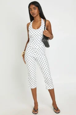 boohoo Haut Corset À Pois En Bengaline Avec Col Licou<Femme Pois|Tons Neutres