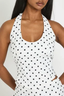 boohoo Haut Corset À Pois En Bengaline Avec Col Licou<Femme Pois|Tons Neutres