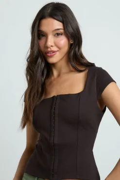 boohoo Haut Corset Premium À Agrafes Et Œillets Avec Découpe Sculptante<Femme Looks Chocolat|Tops