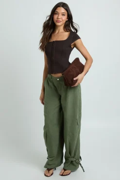boohoo Haut Corset Premium À Agrafes Et Œillets Avec Découpe Sculptante<Femme Looks Chocolat|Tops