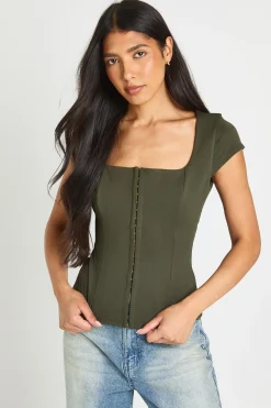Haut Corset Premium Taille Haute Avec Fermeture À Crochets Et Œillets Extensible À Coutures Galbantes