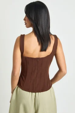 boohoo Haut Corset Structuré en Crêpe Petite Taille<Femme Looks Chocolat|Tops