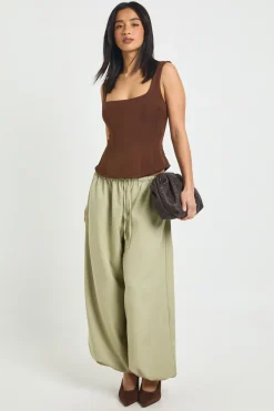 boohoo Haut Corset Structuré en Crêpe Petite Taille<Femme Looks Chocolat|Tops