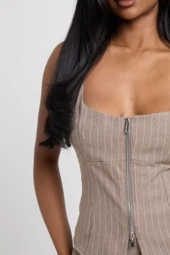 Haut Corset Zippé En Crêpe À Fines Rayures