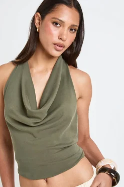 boohoo Haut Court Côtelé Pêché Premium À Col Bénitier Et Dos Nu<Femme Tops