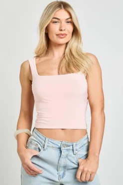 boohoo Haut Court À Encolure Carrée En Tissu Slinky Double Épaisseur<Femme Tops
