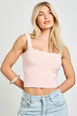 boohoo Haut Court À Encolure Carrée En Tissu Slinky Double Épaisseur<Femme Tops
