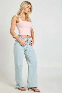boohoo Haut Court À Encolure Carrée En Tissu Slinky Double Épaisseur<Femme Tops