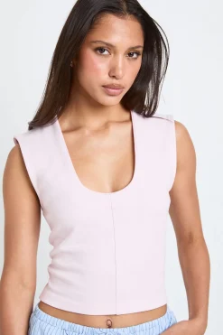 boohoo Haut Court En Coton Compact À Encolure En V Intégrée<Femme Tops