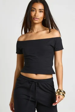 boohoo Haut Court À Manches Courtes Et Encolure Dénudée En Tissu Slub<Femme Tops