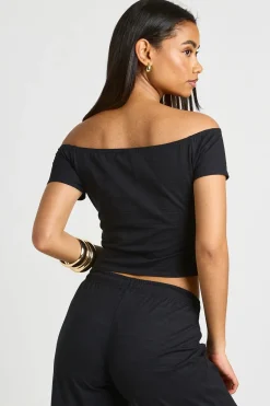 boohoo Haut Court À Manches Courtes Et Encolure Dénudée En Tissu Slub<Femme Tops