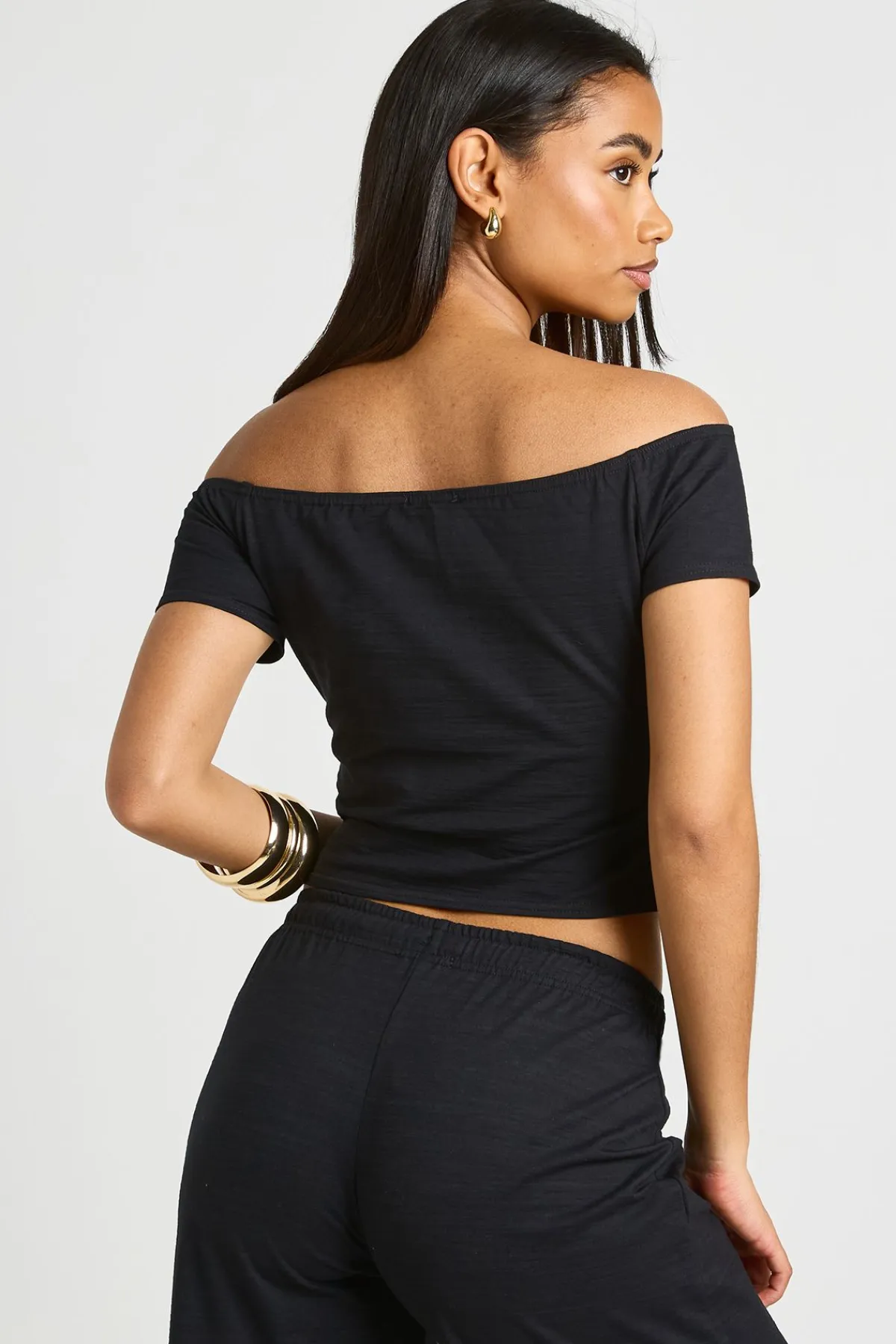 boohoo Haut Court À Manches Courtes Et Encolure Dénudée En Tissu Slub<Femme Tops