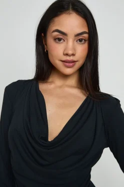boohoo Haut Court À Manches Longues En Cupro Avec Col Drapé<Femme Tops