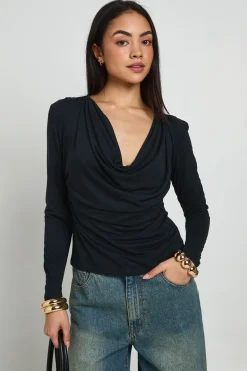 boohoo Haut Court À Manches Longues En Cupro Avec Col Drapé<Femme Tops