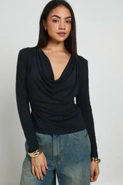boohoo Haut Court À Manches Longues En Cupro Avec Col Drapé<Femme Tops