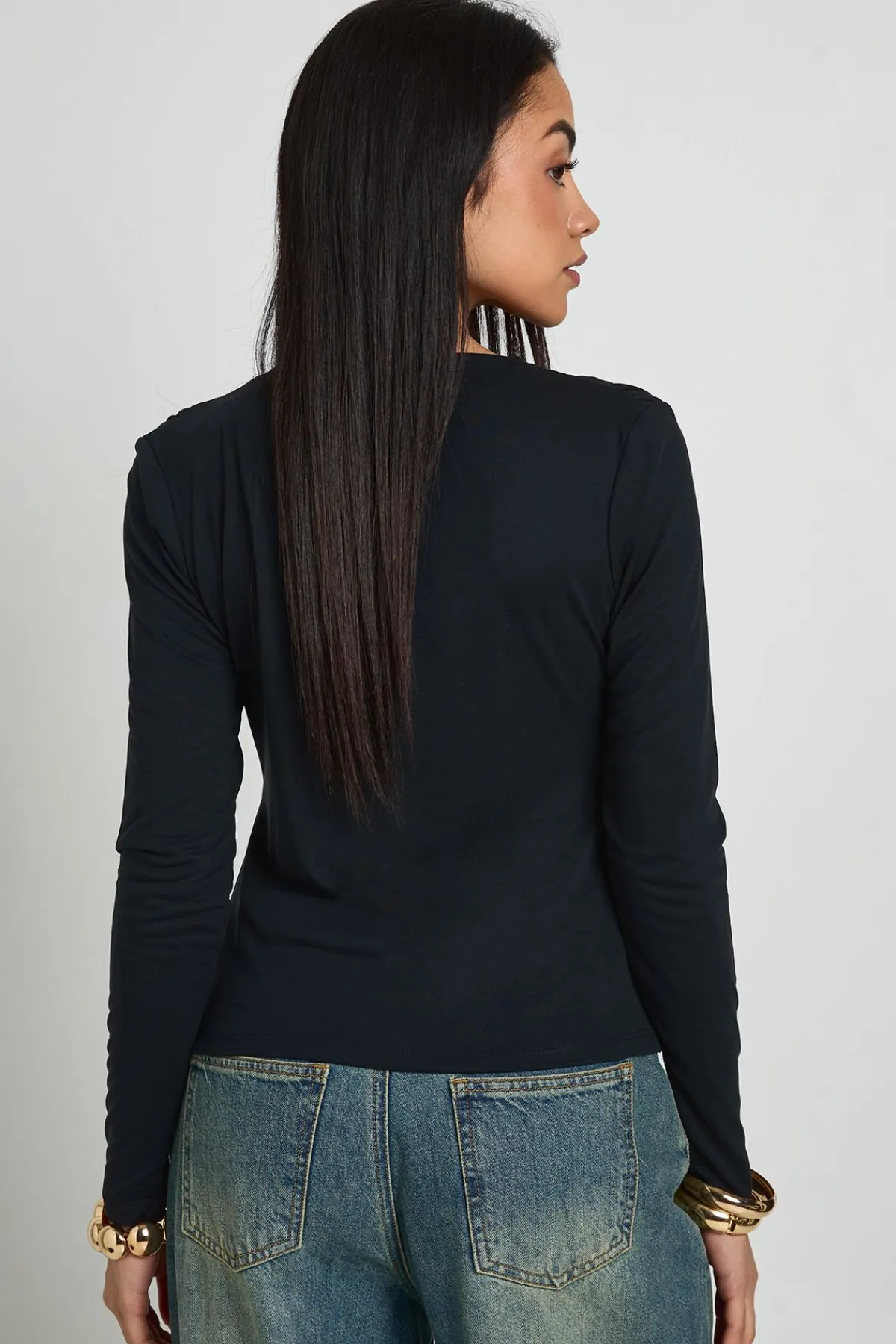 boohoo Haut Court À Manches Longues En Cupro Avec Col Drapé<Femme Tops