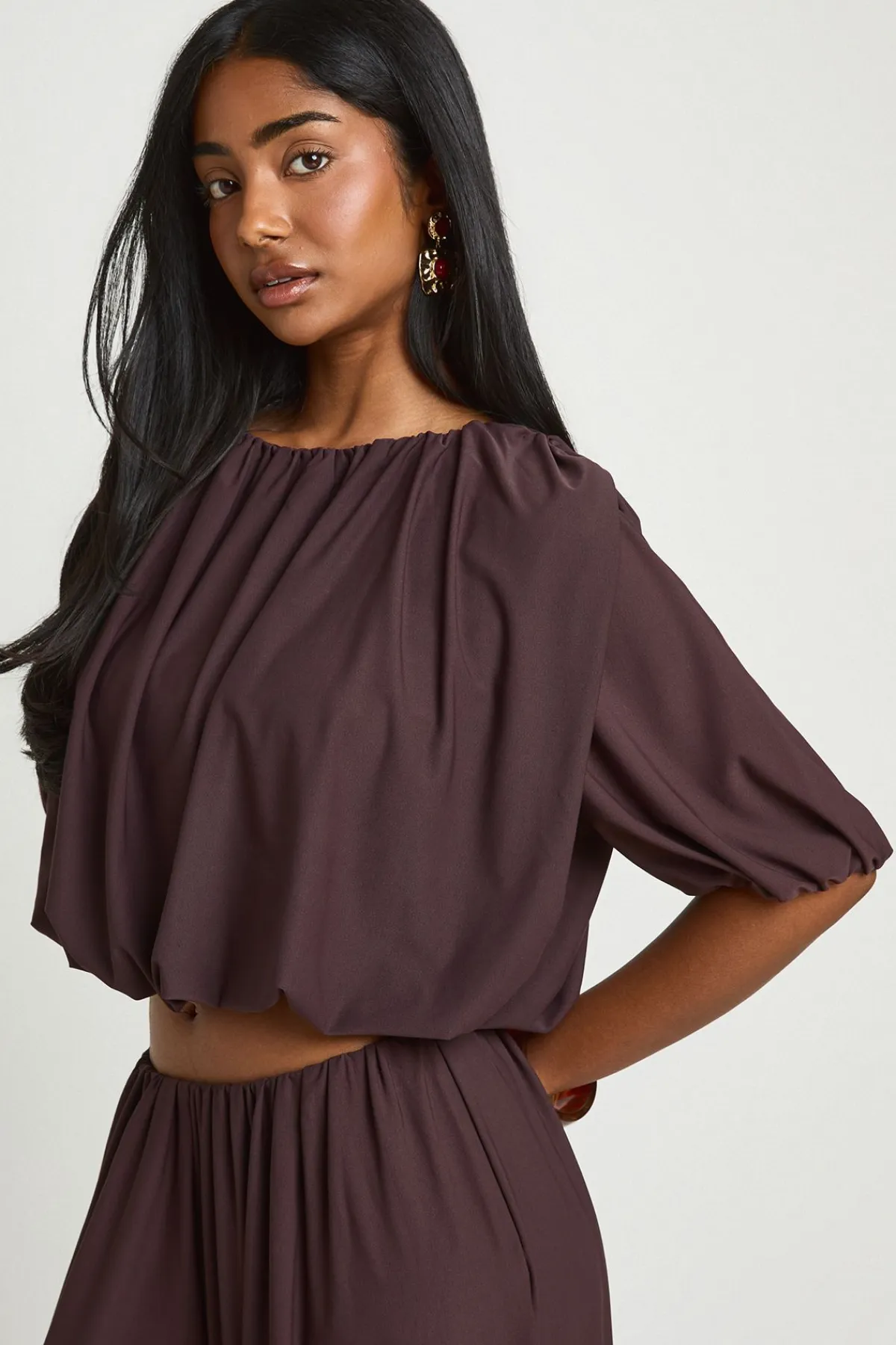 boohoo Haut Court Plissé À Ourlet Bouffant<Femme Tops