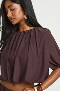 boohoo Haut Court Plissé À Ourlet Bouffant<Femme Tops