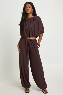boohoo Haut Court Plissé À Ourlet Bouffant<Femme Tops