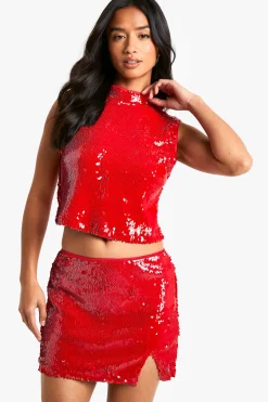 boohoo Haut court à sequins, encolure haute<Femme Tops