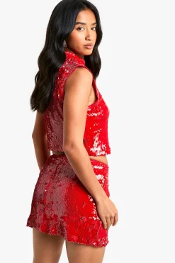 boohoo Haut court à sequins, encolure haute<Femme Tops