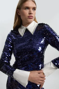 KarenMillen Haut Court Tissé à Manches Longues avec Sequins<Femme Tops D’Automne|Tops
