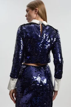 KarenMillen Haut Court Tissé à Manches Longues avec Sequins<Femme Tops D’Automne|Tops