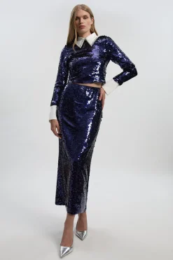 KarenMillen Haut Court Tissé à Manches Longues avec Sequins<Femme Tops D’Automne|Tops