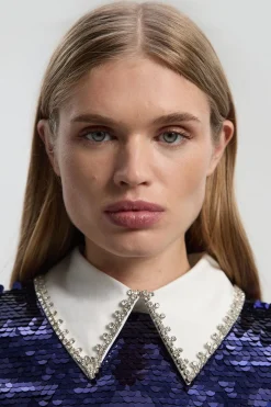 KarenMillen Haut Court Tissé à Manches Longues avec Sequins<Femme Tops D’Automne|Tops