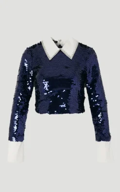 KarenMillen Haut Court Tissé à Manches Longues avec Sequins<Femme Tops D’Automne|Tops