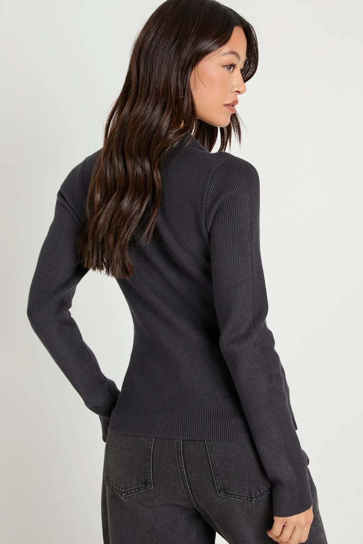 boohoo Haut Côtelé À Col Et Manches Longues Premium Pour Grandes Tailles<Femme Pulls Et Gilets|Toutes Les Mailles