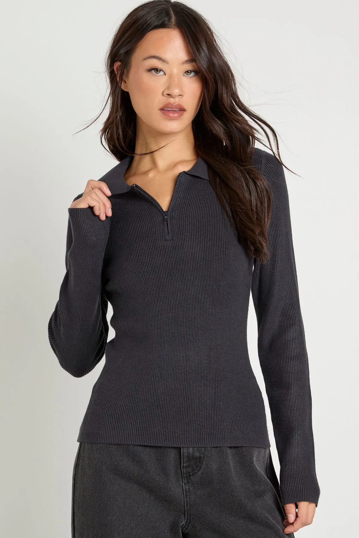 boohoo Haut Côtelé À Col Et Manches Longues Premium Pour Grandes Tailles<Femme Pulls Et Gilets|Toutes Les Mailles