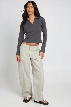 boohoo Haut Côtelé À Col Ouvert Détaillé<Femme Tops