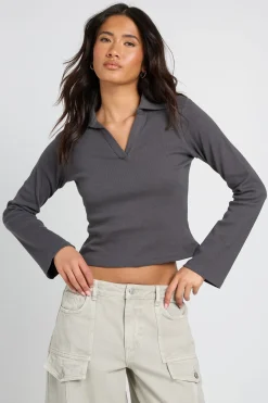 boohoo Haut Côtelé À Col Ouvert Détaillé<Femme Tops