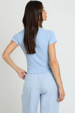 boohoo Haut Côtelé Court À Manches Courtes Avec Boutonnage Sur Le Devant<Femme Tops