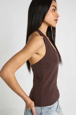boohoo Haut Côtelé À Encolure Américaine<Femme Looks Chocolat|Tops