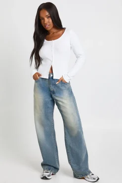 boohoo Haut Côtelé À Encolure Arrondie Et Manches Longues Avec Boutonnage<Femme Tops