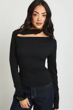 boohoo Haut Côtelé À Encolure Fendue Avec Lien Décoratif Au Cou<Femme Tops D’Automne|Tops