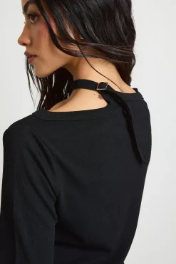 boohoo Haut Côtelé À Encolure Fendue Avec Lien Décoratif Au Cou<Femme Tops D’Automne|Tops
