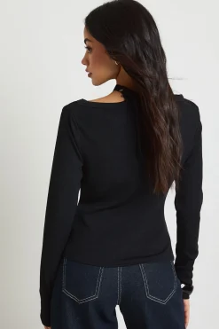 boohoo Haut Côtelé À Encolure Fendue Avec Lien Décoratif Au Cou<Femme Tops D’Automne|Tops