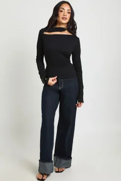 boohoo Haut Côtelé À Encolure Fendue Avec Lien Décoratif Au Cou<Femme Tops D’Automne|Tops