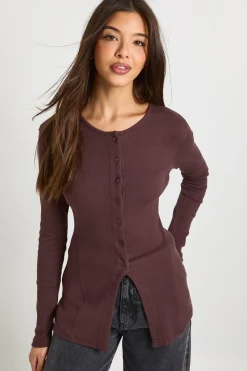 boohoo Haut côtelé longiligne à bouton-pression à l'avant<Femme Tops D’Automne|Tops