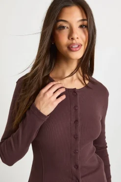 boohoo Haut côtelé longiligne à bouton-pression à l'avant<Femme Tops D’Automne|Tops