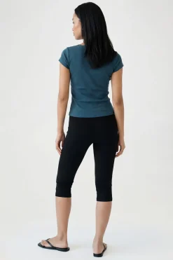 boohoo Haut Côtelé À Manches Courtes Avec Finitions En Dentelle<Femme Satin Et Dentelle|Tops