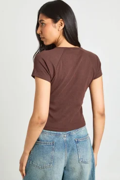 Haut Côtelé À Manches Courtes Raglan Avec Boutonnage Sur Toute La Longueur - Coupe Tall