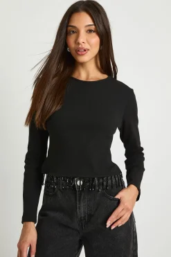 boohoo Haut côtelé à manches longues avec garniture scintillante<Femme Tops