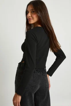 boohoo Haut côtelé à manches longues avec garniture scintillante<Femme Tops